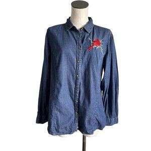 TRILLLOGY By Morning Sun Shirt Blue Denim Button Down Casual Ladies XL